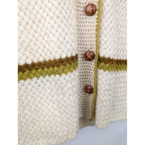 Vtg Mohair Striped Knit Button Cream Cardigan Sweater‎ L Preppy Cottagecore Boho - Picture 4 of 10